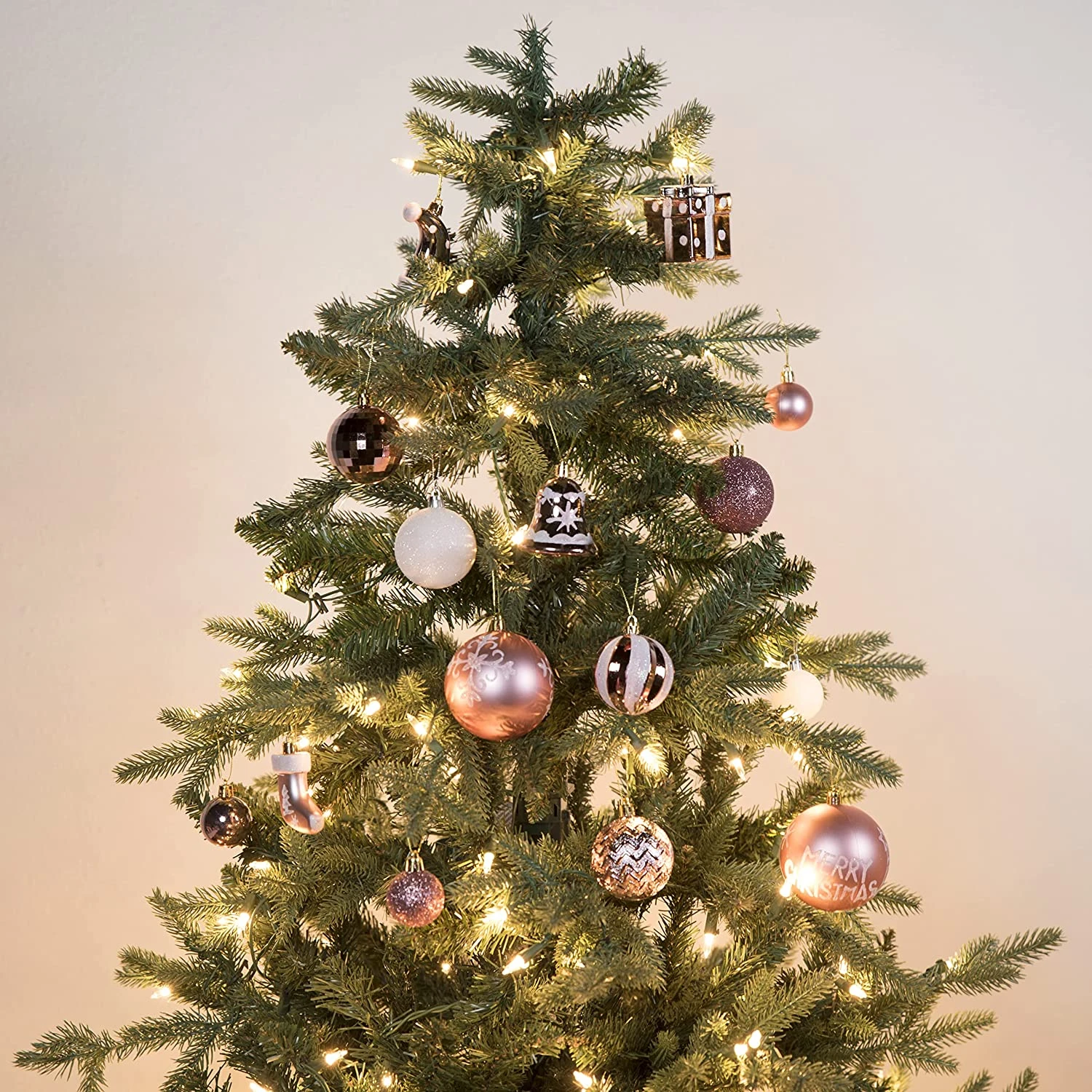112 Pcs Rosegold & White Christmas Assorted Ornaments With A Star Tree Topper - Image 6