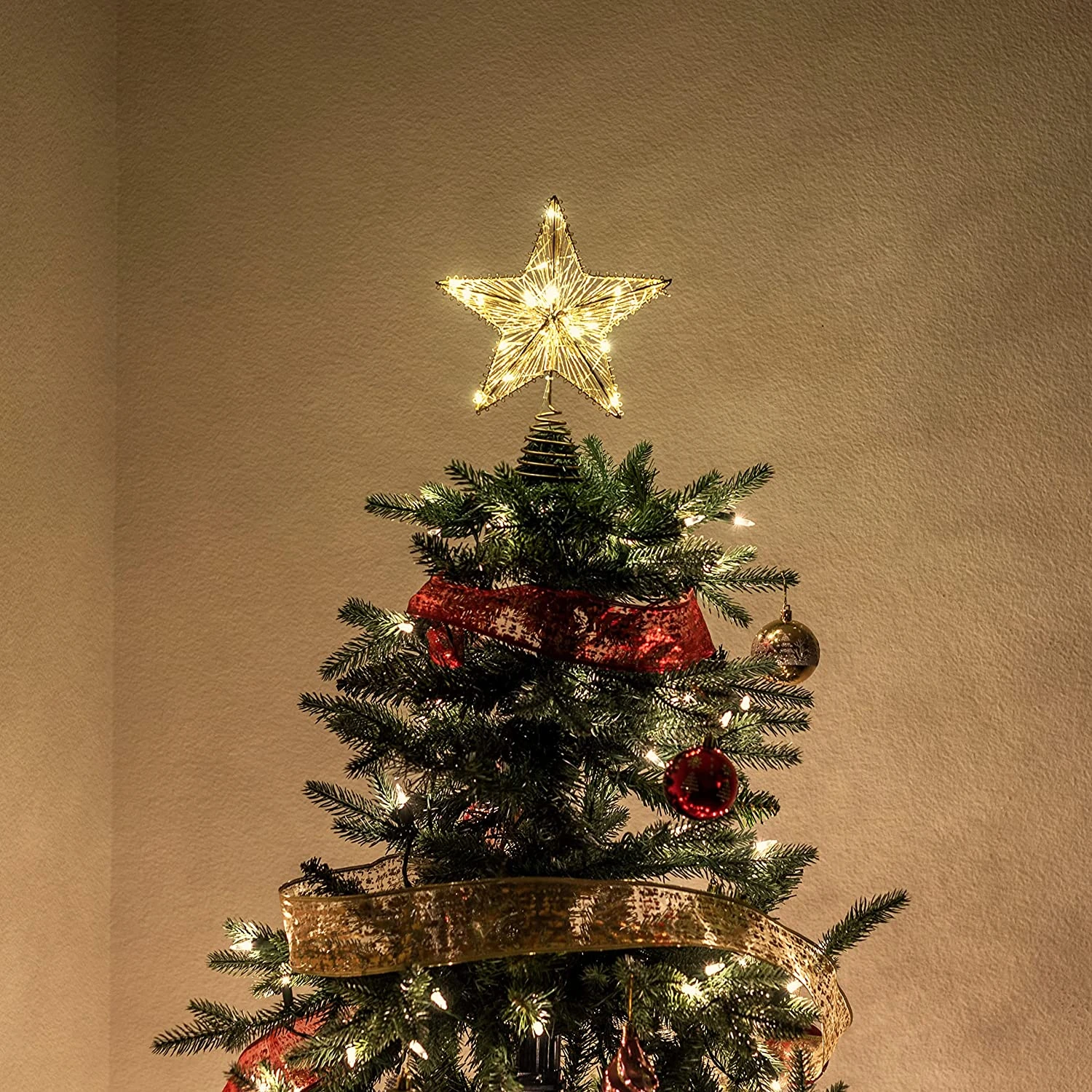 Christmas Tree Toppers, Gold Star Tree Topper Lighted With Warm White LED Lights - Image 3