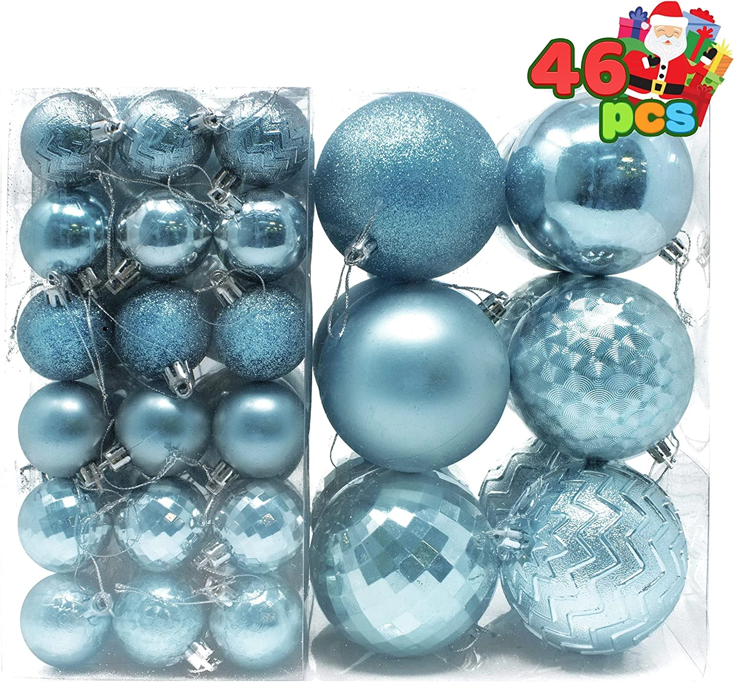 46ct Assorted Size Christmas Ball Ornaments - Baby Blue - Image 4