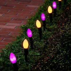 C9 Incandescent Green Wire Pathway Lights (Orange & Purple), 10 Pcs