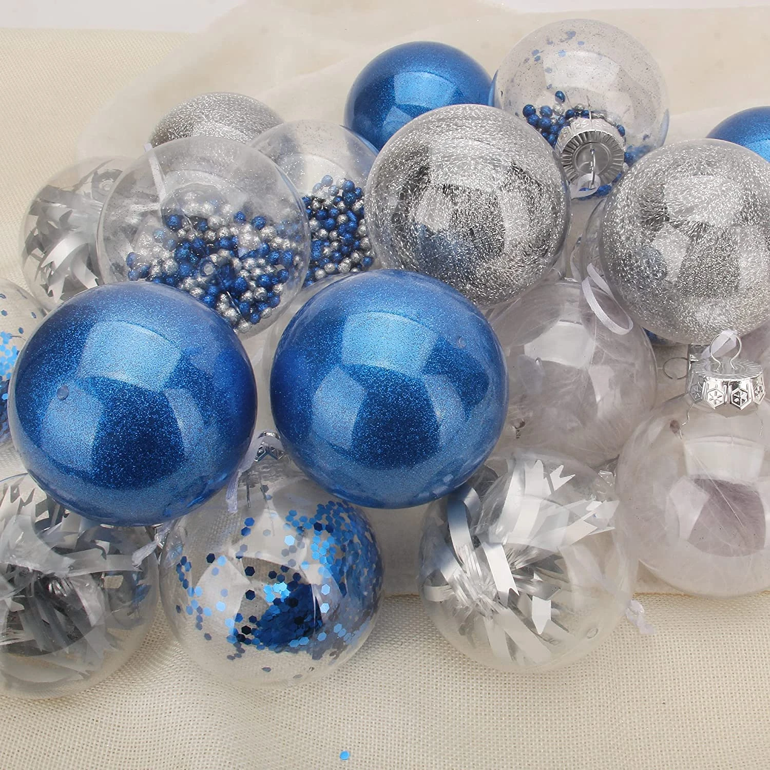 24Pcs Blue Plastic Clear Ball Ornaments With Filling - Image 6