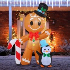 6 FT Tall Inflatable Gingerbread With Penguin Christmas Inflatable With Build-in LEDs -Halloween Decorations Store 91m dQwqsIL. AC SL1500