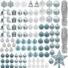 112 Pcs Baby Blue & White Christmas Assorted Ornaments With A Star Tree Topper