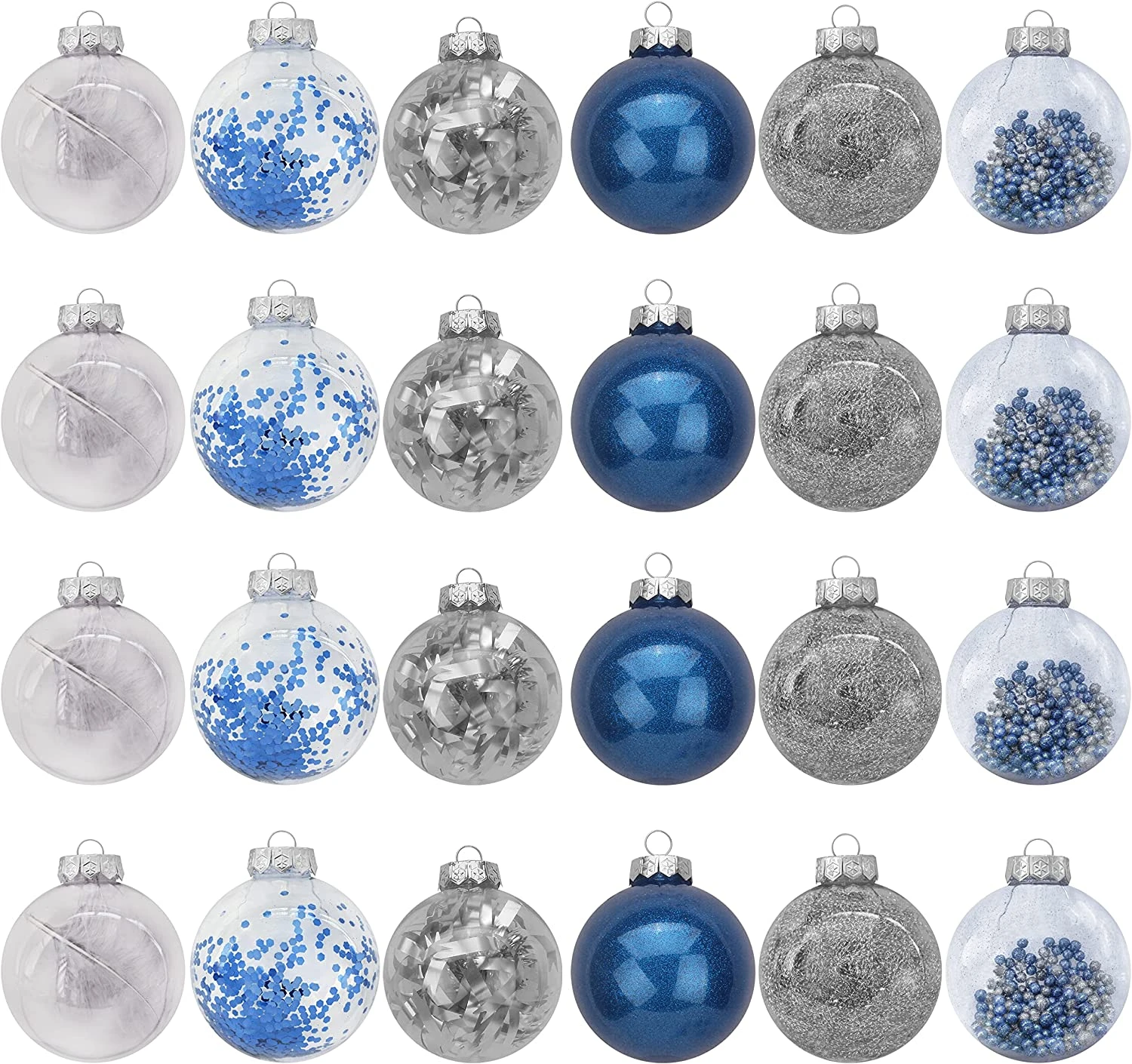 24Pcs Blue Plastic Clear Ball Ornaments With Filling