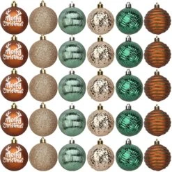 6CM Christmas Ornaments Assorted Design Green & Gold 30 Pcs