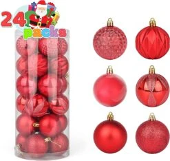 2.36" Red Christmas Ball Ornaments 24Pcs