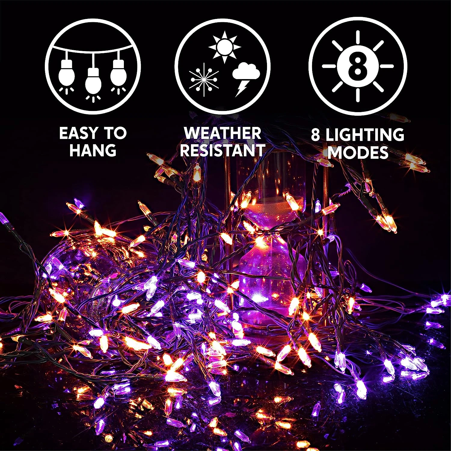 17.3 FT Battery Powered Orange & Purple Wire String Lights - Image 5
