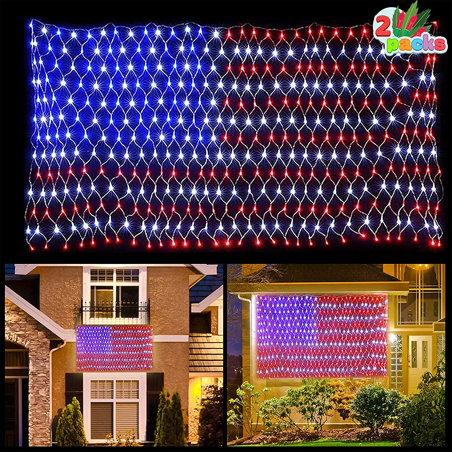 420 LED American Flag Net Lights, 2 Pack - Image 8