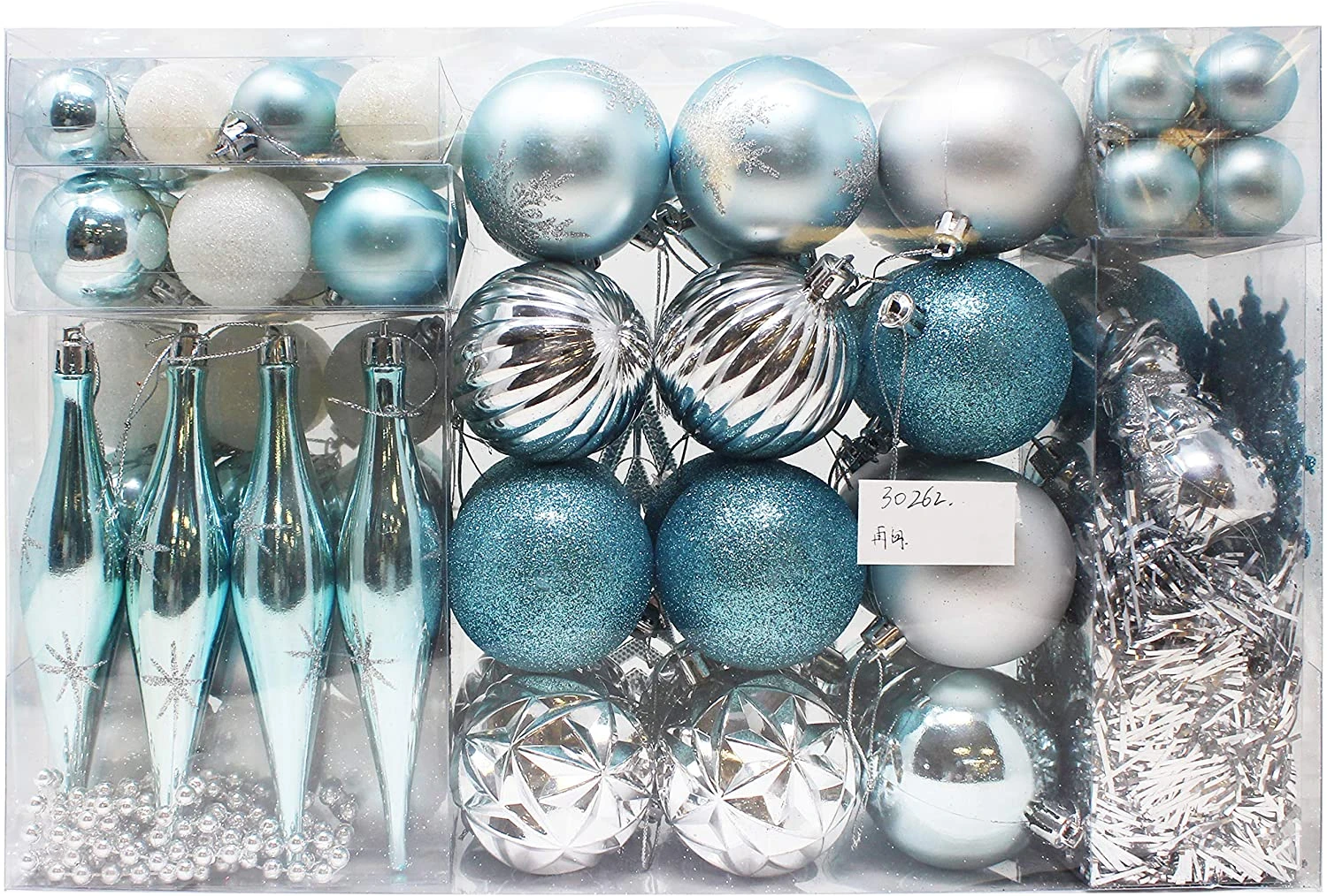 110 Pcs Blue, White, And Silver Christmas Ornaments 3 110 Pcs Blue, White, And Silver Christmas Ornaments