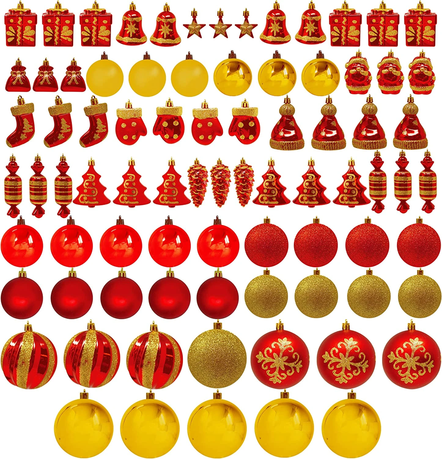 81 Pcs Red & Gold Christmas Ball Ornaments Set 4 81 Pcs Red & Gold Christmas Ball Ornaments Set - Image 2