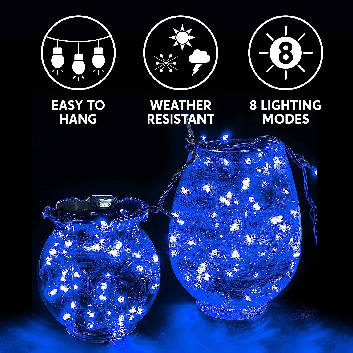 300-Count Blue LED Mini String Lights, 8 Modes - Image 5