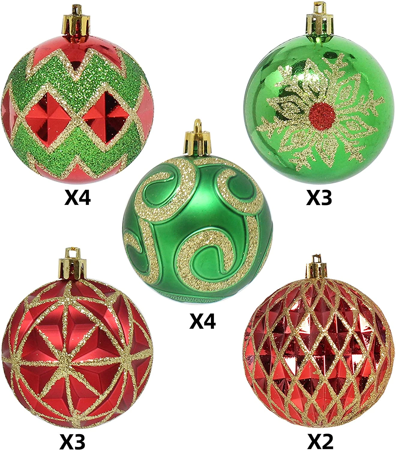 16 Pcs Red, Green And Gold Christmas Ornaments - Image 2
