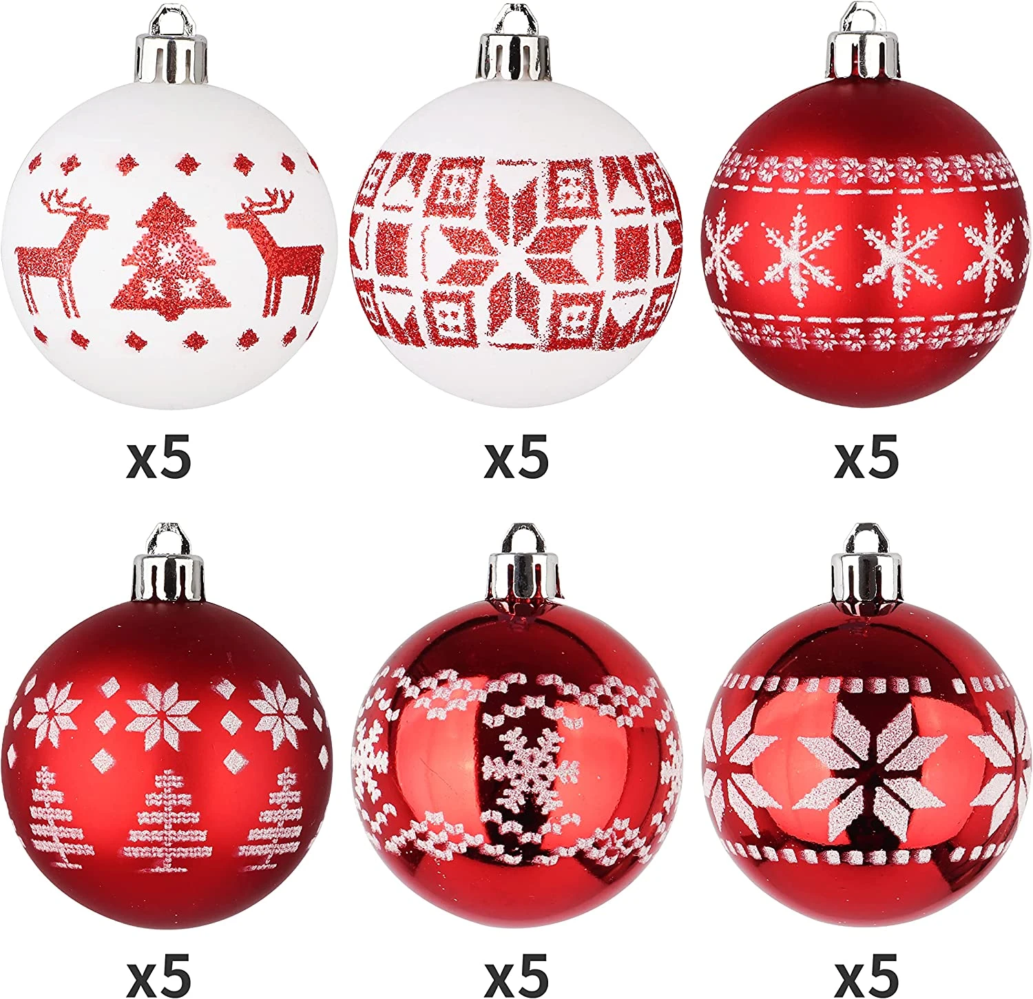 Red And White Christmas Ornaments Assorted Design, 30 Pcs 5 Red And White Christmas Ornaments Assorted Design, 30 Pcs - Image 3