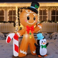 6 FT Tall Inflatable Gingerbread With Penguin Christmas Inflatable With Build-in LEDs -Halloween Decorations Store 91xdJkwk0UL. AC SL1500