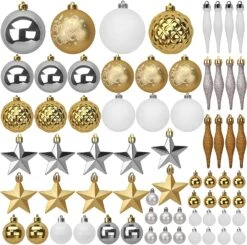 67 Pcs Christmas Ornaments Assorted Style Gold & White