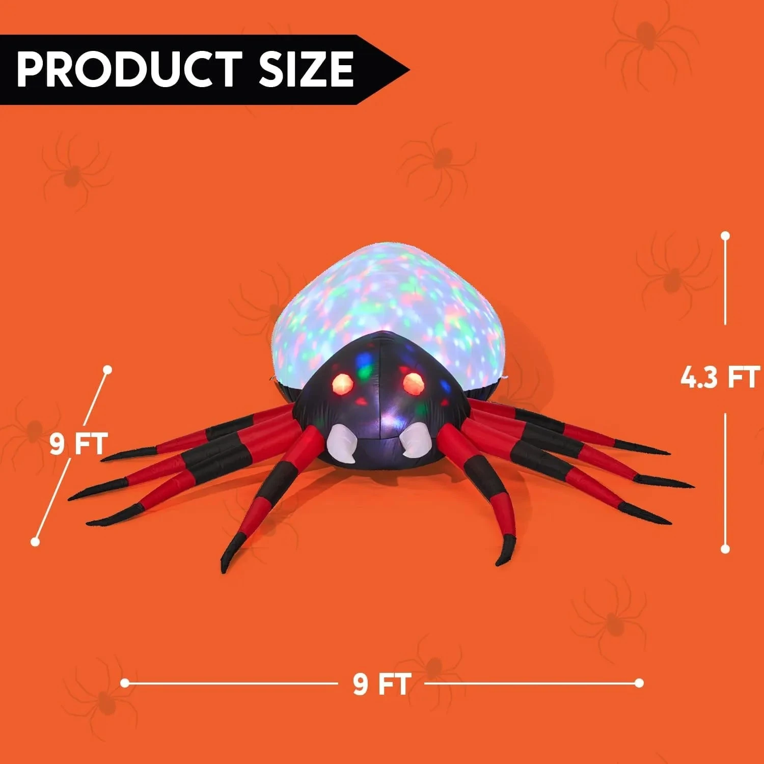 9ft Halloween Inflatable Spider With Rotating Colorful Light - Image 7