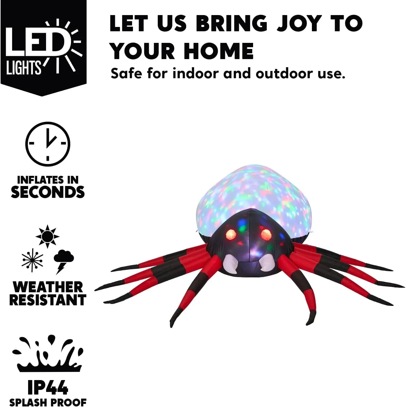 9ft Halloween Inflatable Spider With Rotating Colorful Light - Image 4