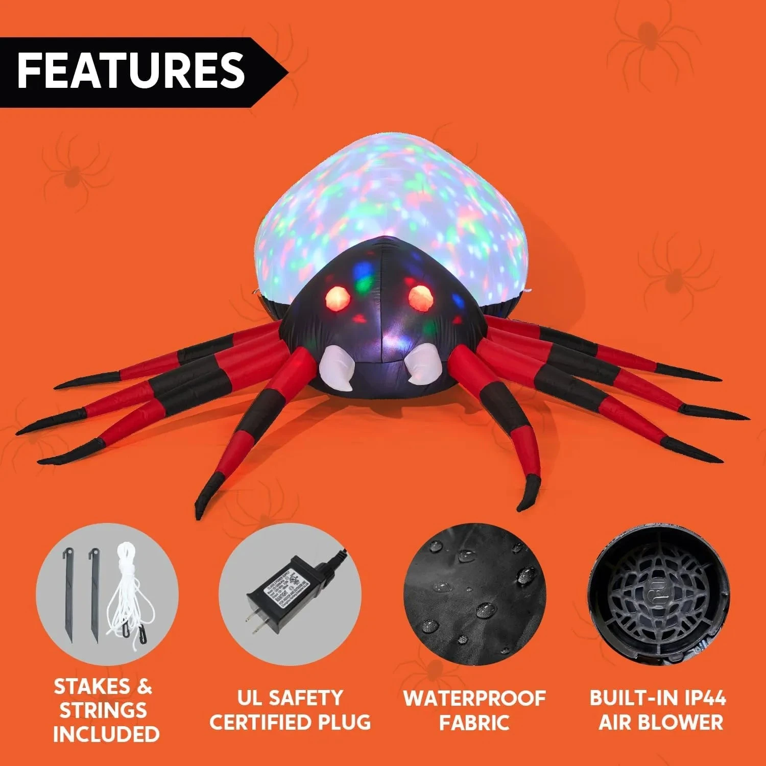 9ft Halloween Inflatable Spider With Rotating Colorful Light - Image 6