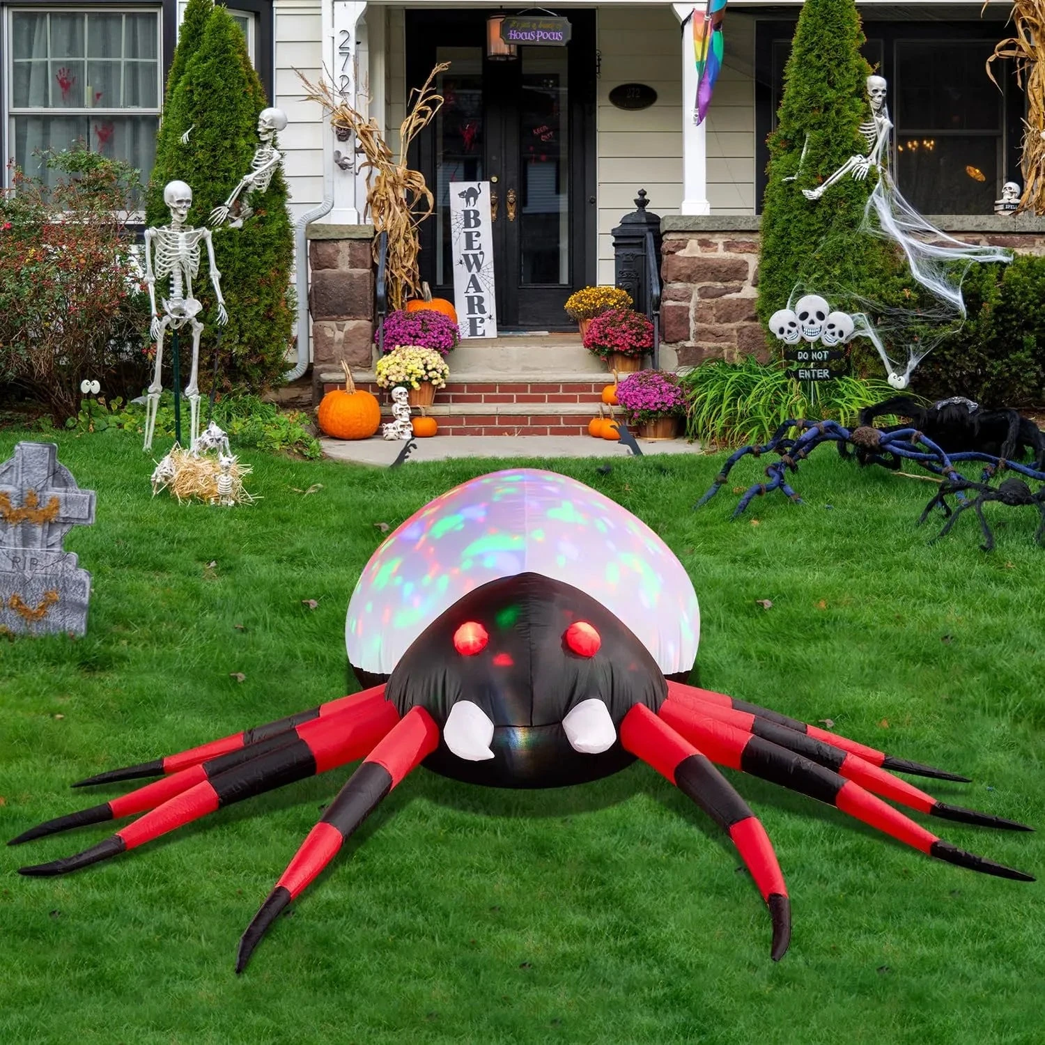 9ft Halloween Inflatable Spider With Rotating Colorful Light - Image 2