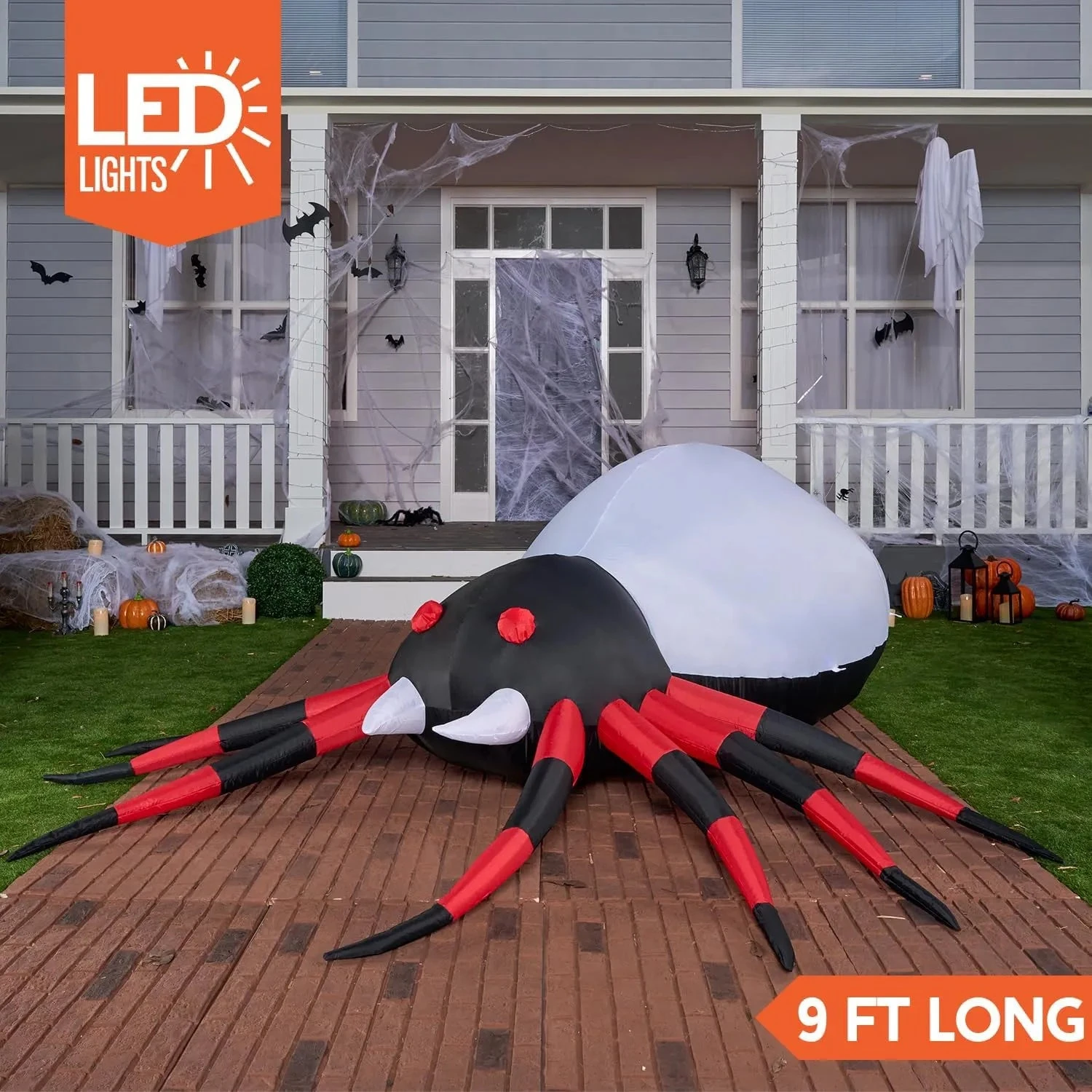 9ft Halloween Inflatable Spider With Rotating Colorful Light - Image 3