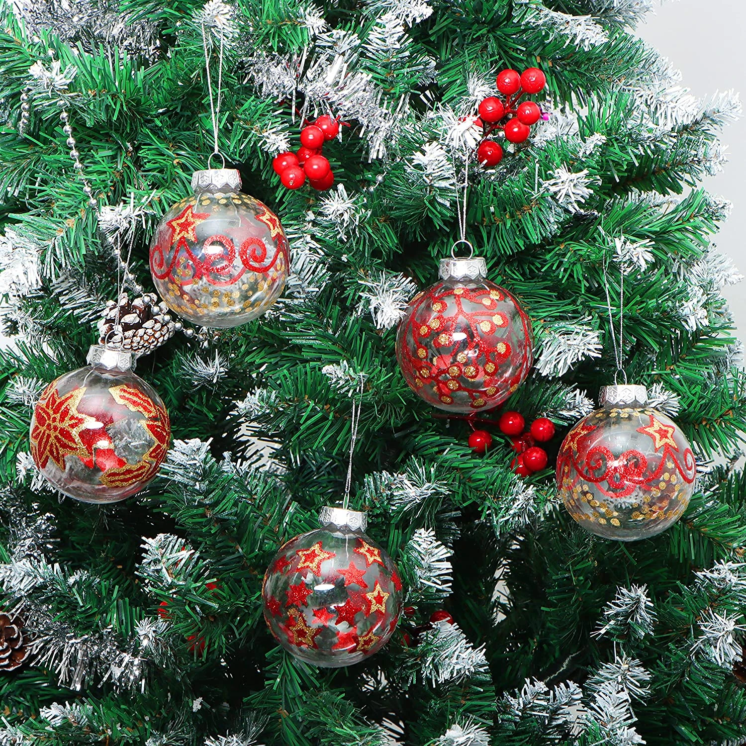 3.15'' Christmas Transparent Ball Ornaments With Red And Gold Print 12 Pcs - Image 6
