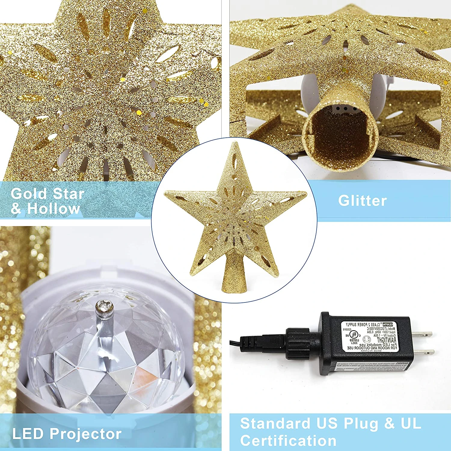 Gold Star Tree Topper With Yellow Star Projector Lights - Image 4