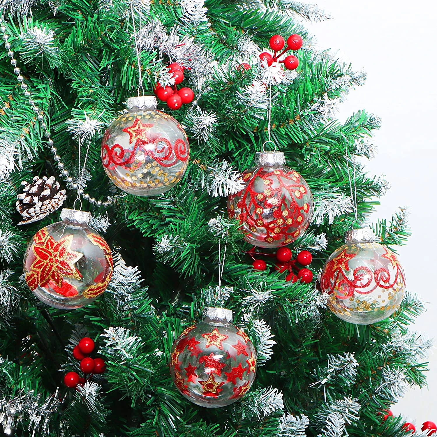 3.15'' Christmas Transparent Ball Ornaments With Red And Gold Print 12 Pcs - Image 5