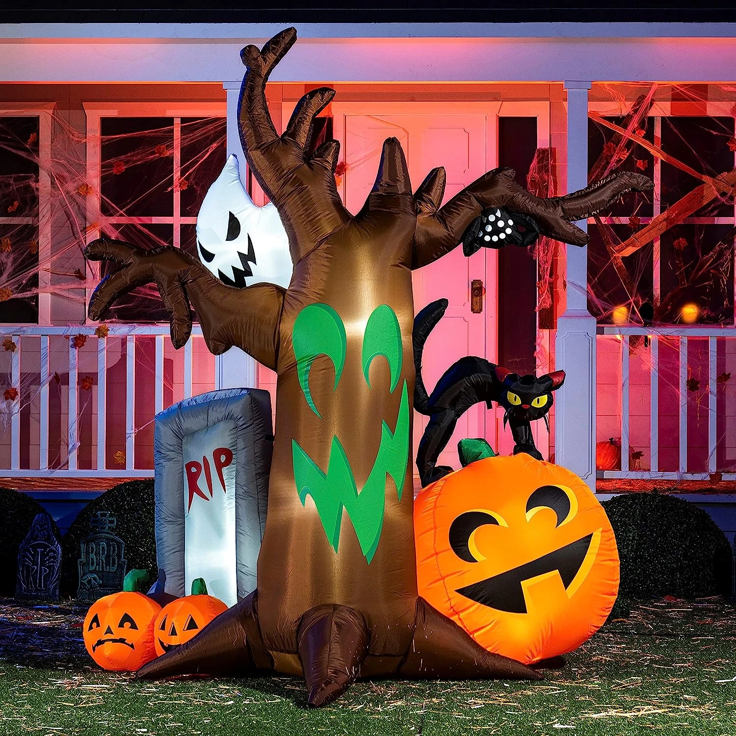8 Ft Scary Tree With Ghosts Spider And Cat 3 8 Ft Scary Tree With Ghosts Spider And Cat