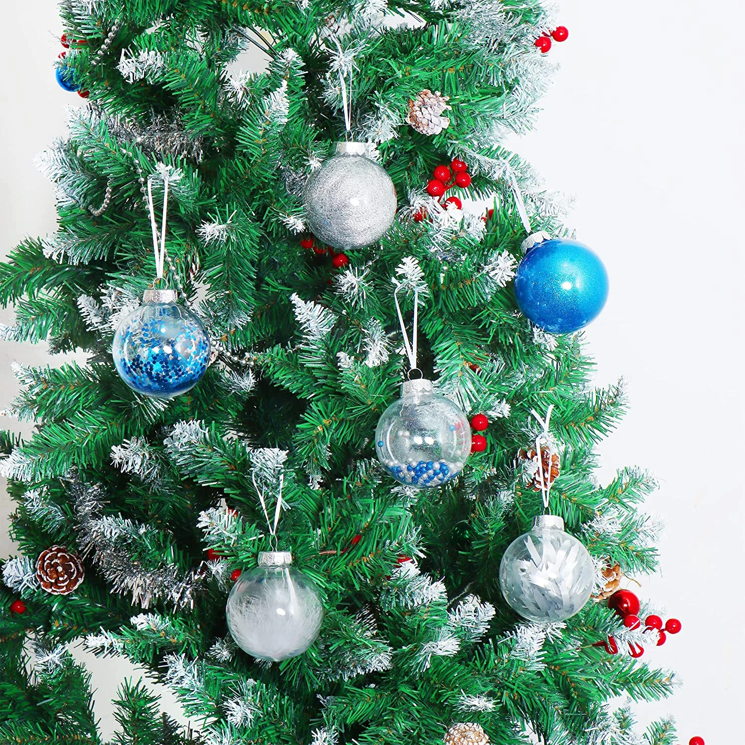 24Pcs Blue Plastic Clear Ball Ornaments With Filling - Image 5