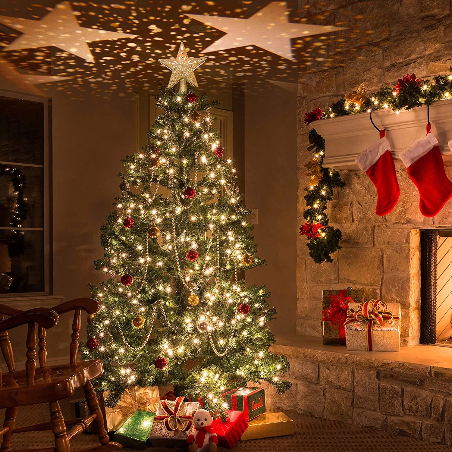 Gold Star Tree Topper With Yellow Star Projector Lights - Image 7