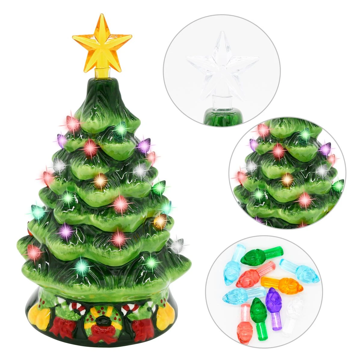 7in Ceramic Christmas Tree With Candy Cane - Image 2