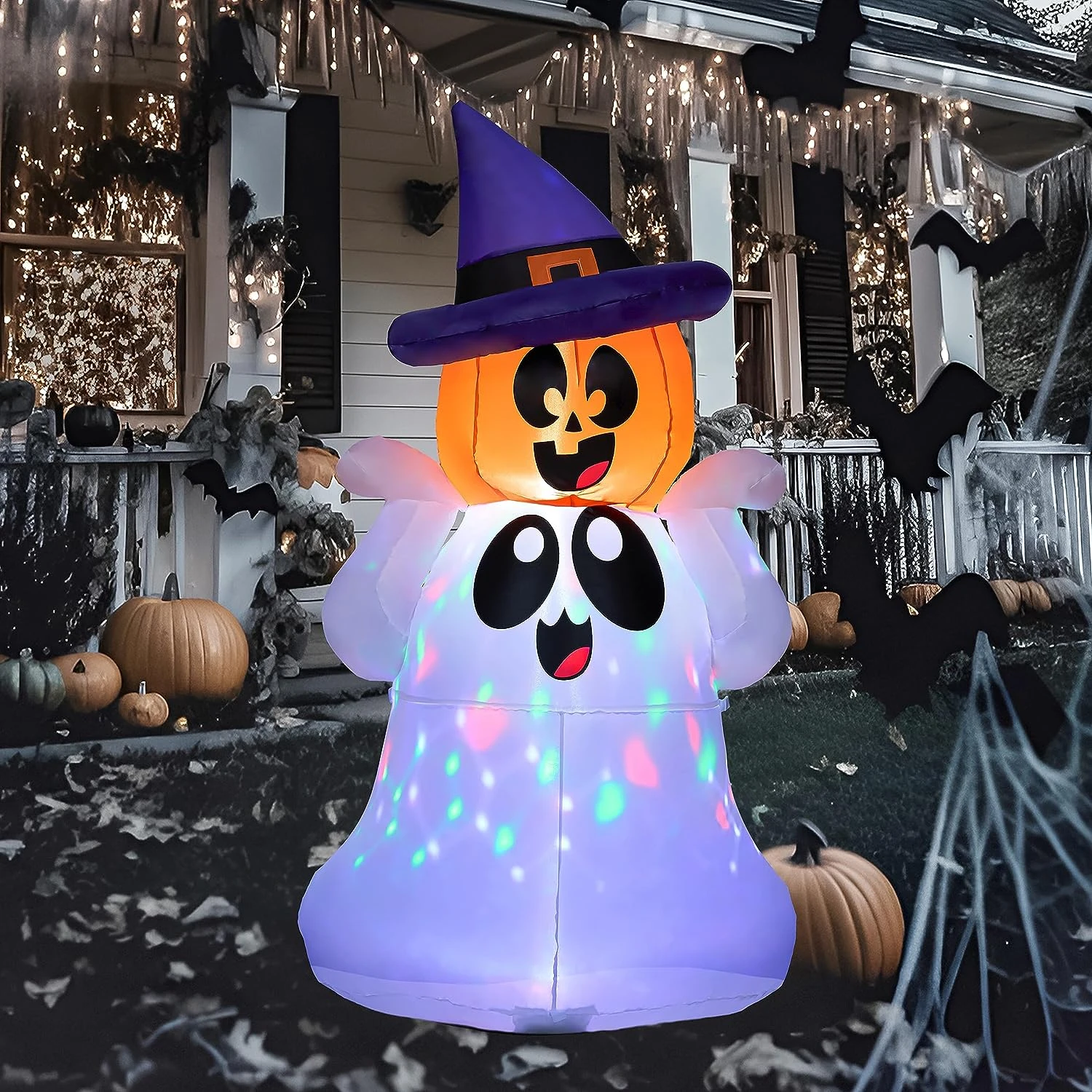 Joiedomi 5 FT Tall Halloween Inflatable Ghost With Pumpkin Head And Build-in Colorful LEDs