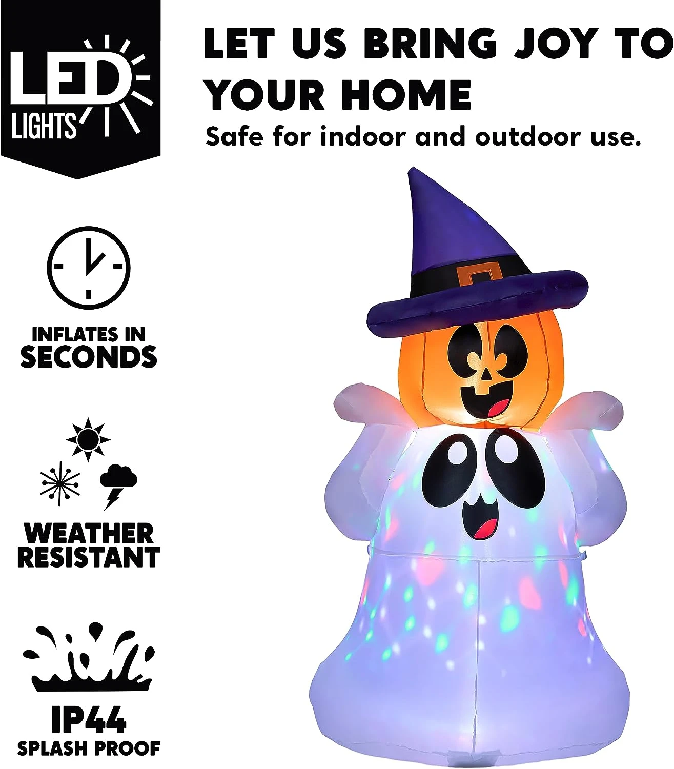 Joiedomi 5 FT Tall Halloween Inflatable Ghost With Pumpkin Head And Build-in Colorful LEDs - Image 3