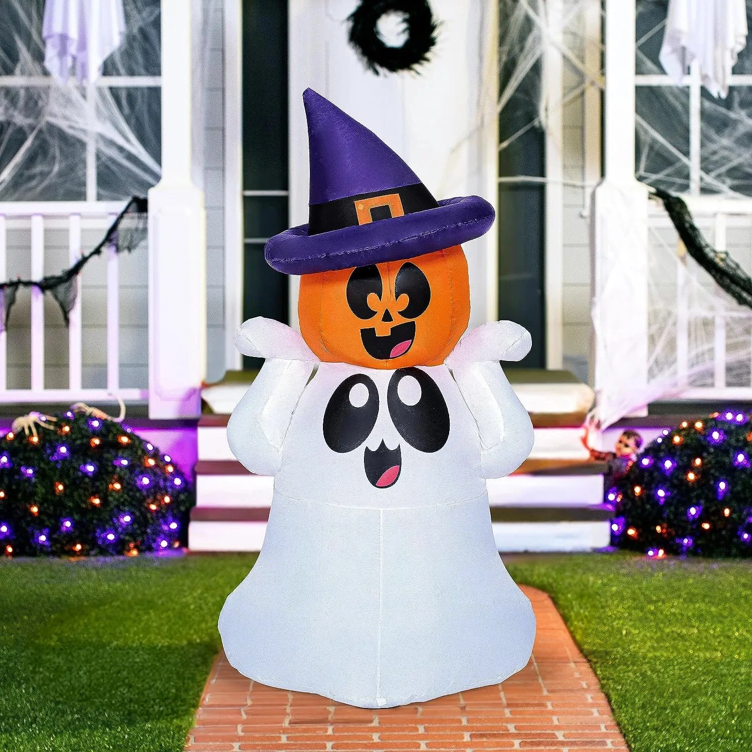 Joiedomi 5 FT Tall Halloween Inflatable Ghost With Pumpkin Head And Build-in Colorful LEDs - Image 4