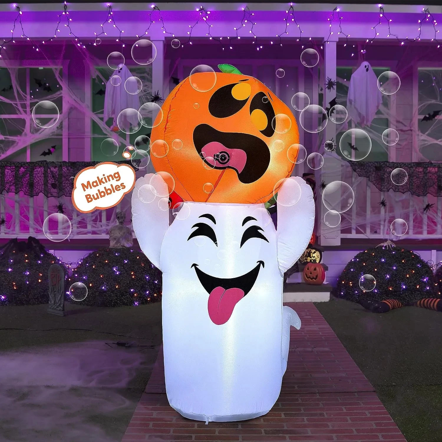 Joiedomi 5 FT Tall Halloween Inflatable Ghost With Pumpkin And Bubbling Potion