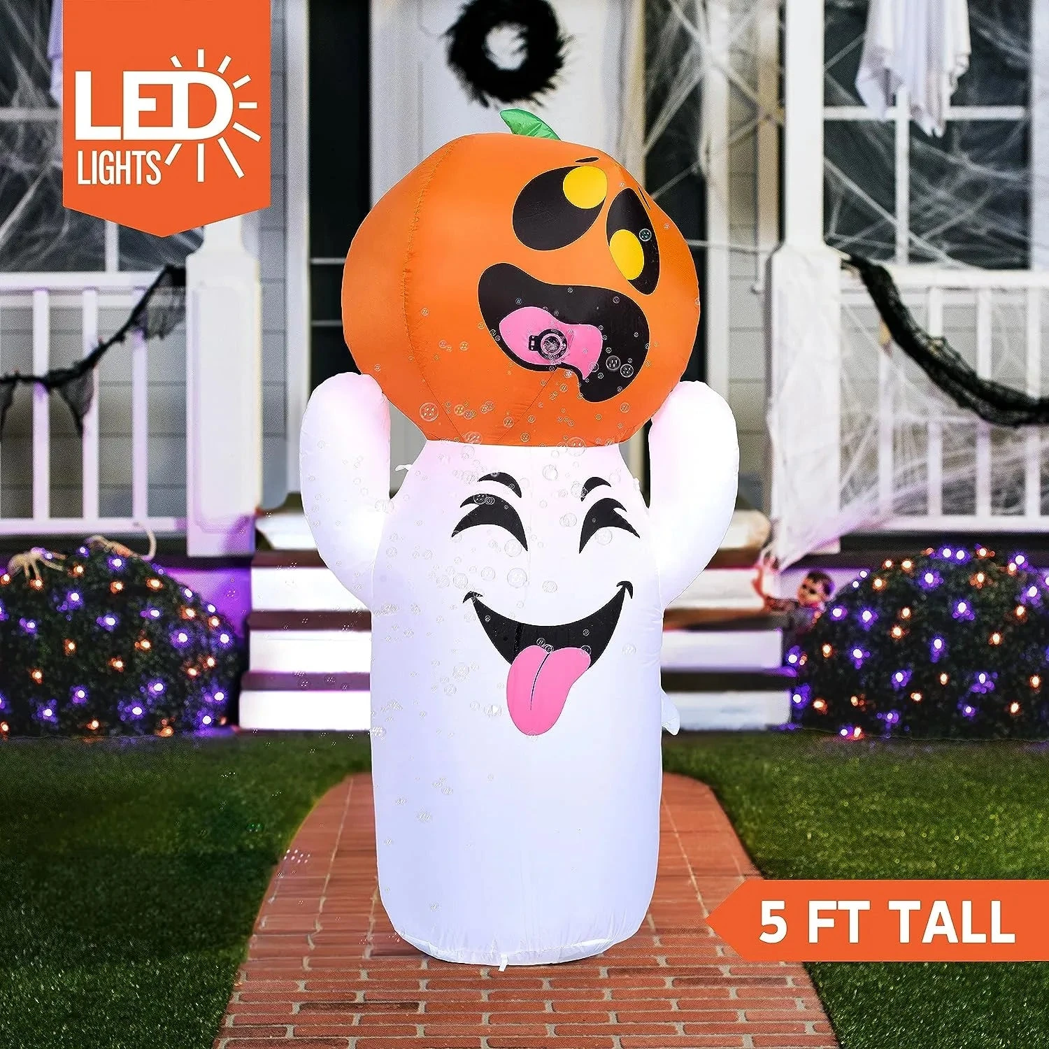 Joiedomi 5 FT Tall Halloween Inflatable Ghost With Pumpkin And Bubbling Potion - Image 2