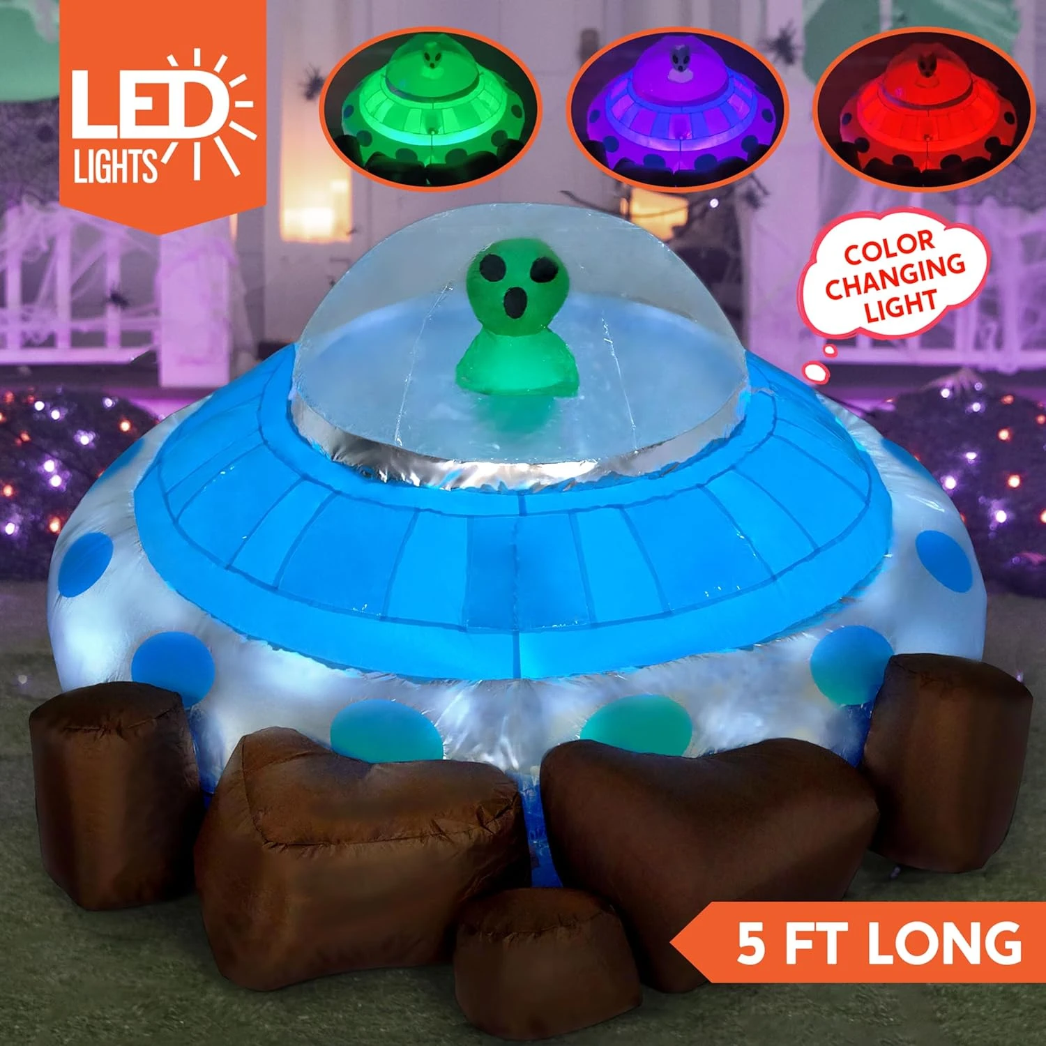 Joiedomi 5 Ft Halloween Inflatable UFO With Alien And Built-in LEDs - Image 2