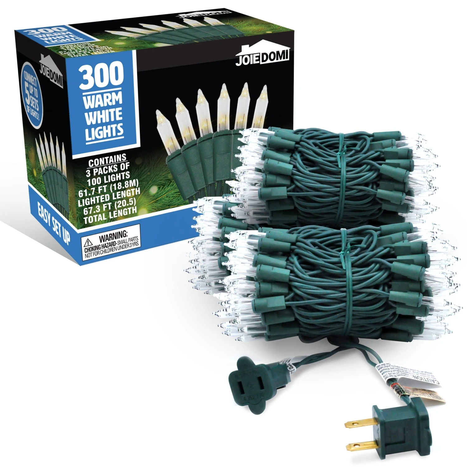 3 Set Of 100-Count Clear Green Wire Christmas Lights - Image 2