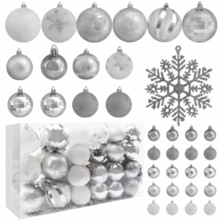 88 Pcs Assorted Shatterproof Silver & White Christmas Ornaments