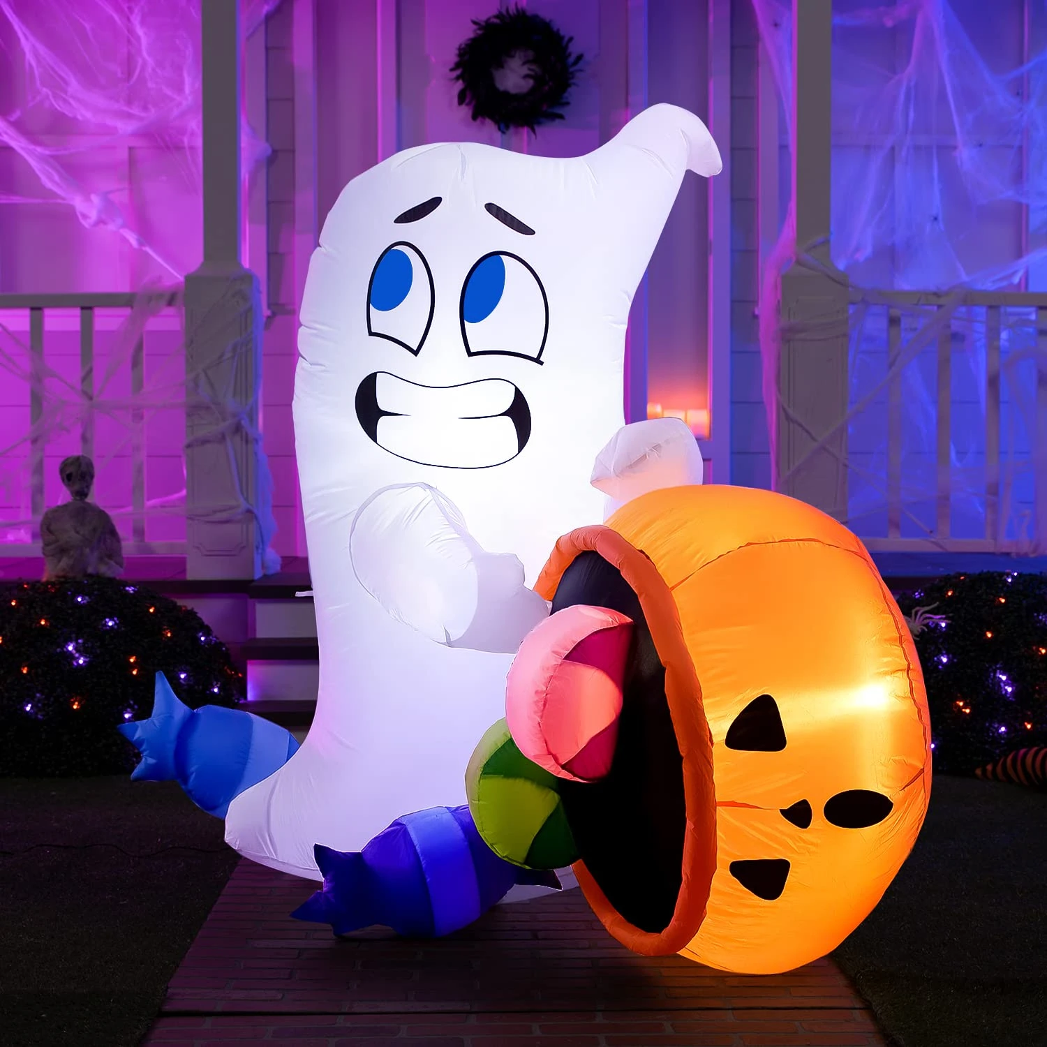 Tall Halloween Cute Ghost Dump Pumpkin Candy Bag Inflatable (5 Ft) 3 Tall Halloween Cute Ghost Dump Pumpkin Candy Bag Inflatable (5 Ft)