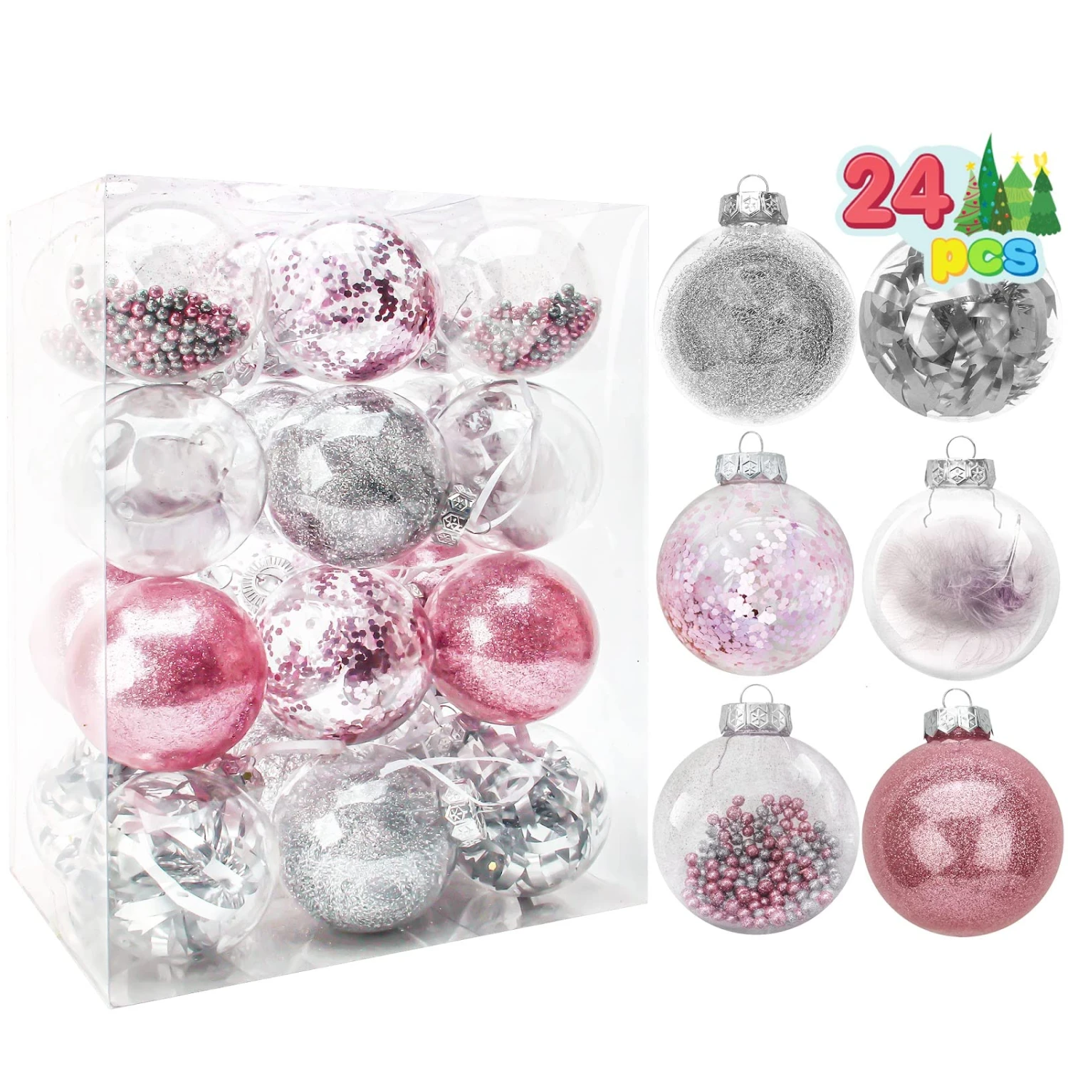 24Pcs Pink Plastic Clear Ball Ornaments With Filling - Image 2