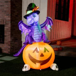 Tall Dragon On Pumpkin Inflatable (5 Ft)