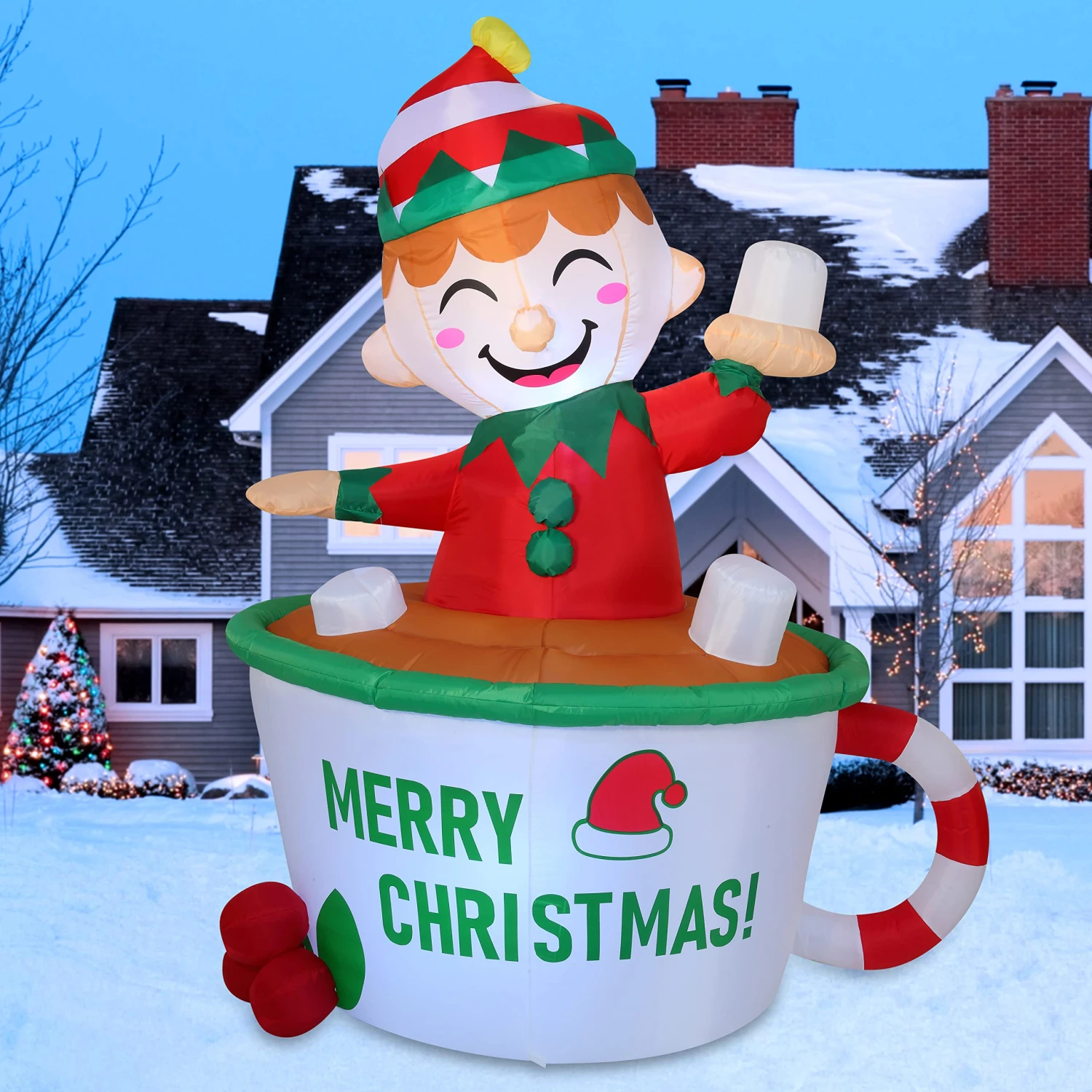 6ft Inflatable Elf In Mug