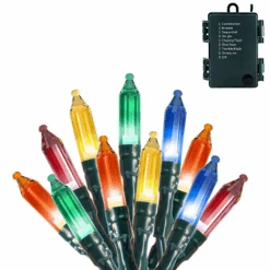 50 Multicolor LED Green Wire String Lights, Battery Powered (8 Modes, 6 Hr Timer)