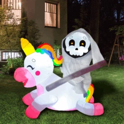 Halloween Tall Reaper Ride On Inflatable Ride A Unicorn Costume (5 Ft)