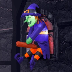 3.5 Ft. Halloween Inflatable Flying Witch Broke Out From Window