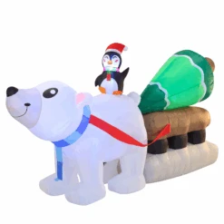 8ft Inflatable Polar Bear Dragging A Christmas Tree