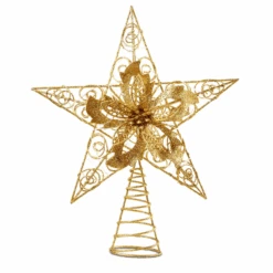 Gold Star Flower Tree Topper, Warm White