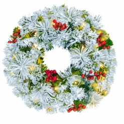 20in Christmas Wreath Flocked With LED Lights