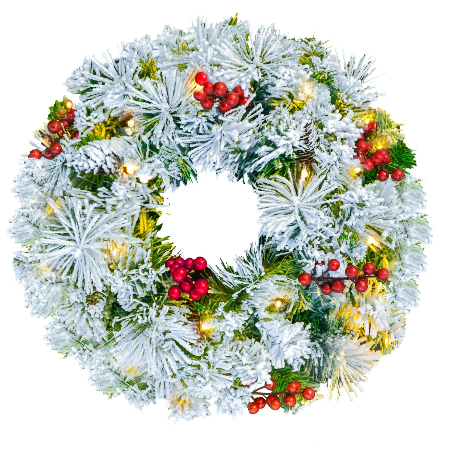 20in Christmas Wreath Flocked With LED Lights